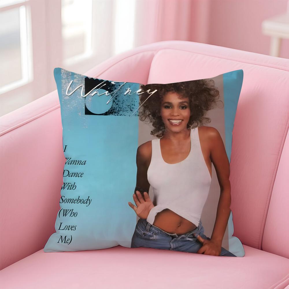 W-Whitney Houston Album Cover Cushion Cover Pillowcase Short Plush Invisible Zipper Room Sofa Cushion Cover
