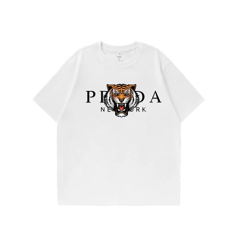 Tiger print pure cotton T-shirt punk street American short sleeved men's and women's round neck top