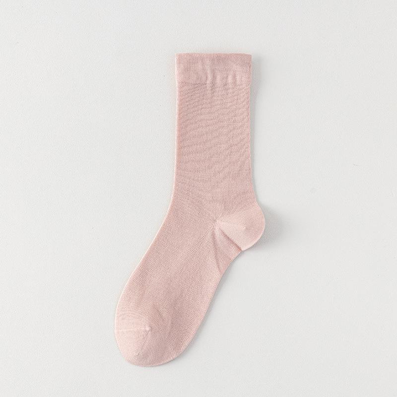 Summer Thin Mulberry Silk Socks, Solid Color Mesh, Breathable, Boneless, Odorless, Antibacterial, Women's Mid-leg Socks