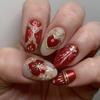 24PCS Luxury Golden Patterns French False Nails Red Heart Flower Chinese Style Acrylic Press On Nails Sweet Almond Ins Fake Nail