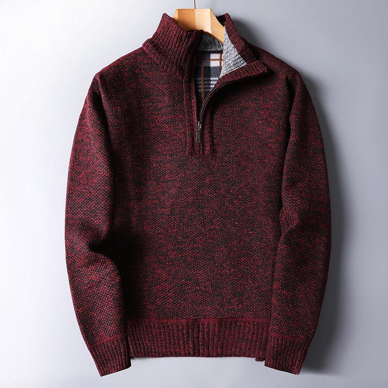 Men Fleece Lined Zip Up Sweater Heavyweight Knit Jacket Oversized Winter Warm Pullover Outerwear