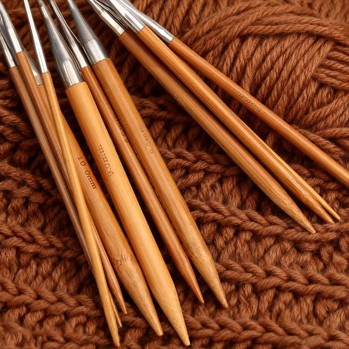 Bamboo & Stainless Steel Circular Knitting Needles Set for Wool Scarves & Cuffs