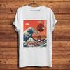 Ukiyo-Stil Große Welle vor Kanagawa Roter Mond lustig Hokusai Künstlerisches T-Shirt Lässiges T-Shirt Unisex-T-Shirt Kein Riss Atmungsaktiver Druck