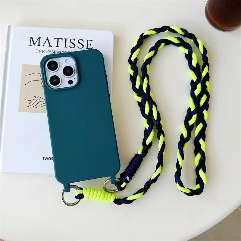 Crossbody Lanyard Handyhülle Für iPhone 16 15 14 12 13 11 Pro Max Plus Süßigkeitenfarbe Silikon Weiche TPU Rückseite