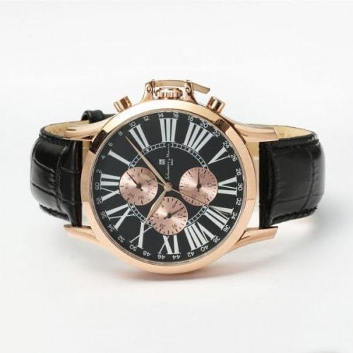 Authentic Salvatore Marra Wristwatch SM23101-PGBK, Water Resistant, Date and Day Display, Leather Strap, PGBK