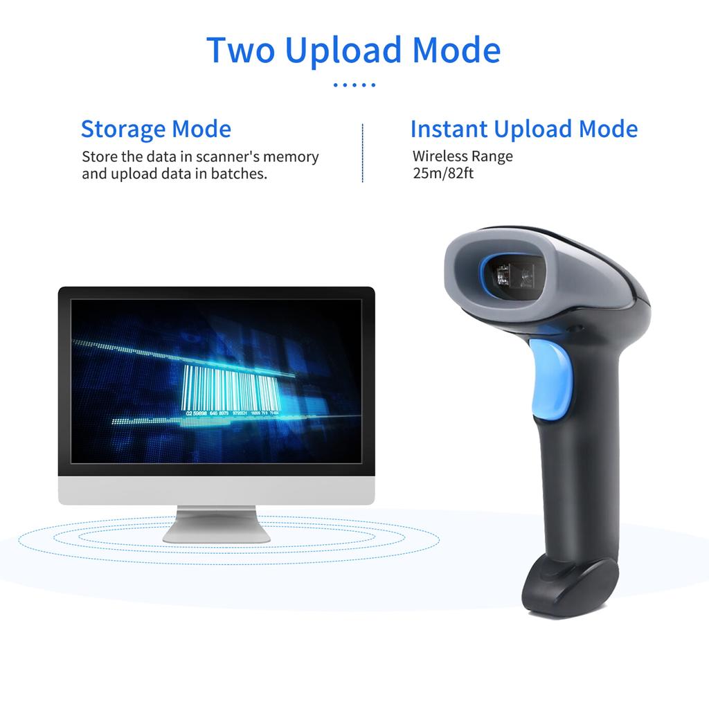 Handheld Bar  Scanner Dual Connection Mode 2.4G Wireless and USB Bar  Reader 1DCelsius2DCelsiusQR Scanner for Retail Warehouse Logistics