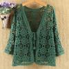 Sexy oco rendas protetor solar cardigan camisola feminina ampla solta ar condicionado camisola de malha seção fina feminina primavera outono