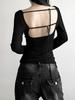 Women Autumn Long-sleeved Slash Neck Crops Tops Elastic Sexy Slim Backless T-Shirts Female New Fashion Lace-up Solid Top Tees