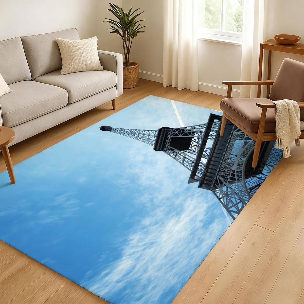 The Eiffel Tower Floor Mat Soft Thickened Absorbent Non-Slip Bedroom Living Room Door Mat Home Decor Flannel Rugs
