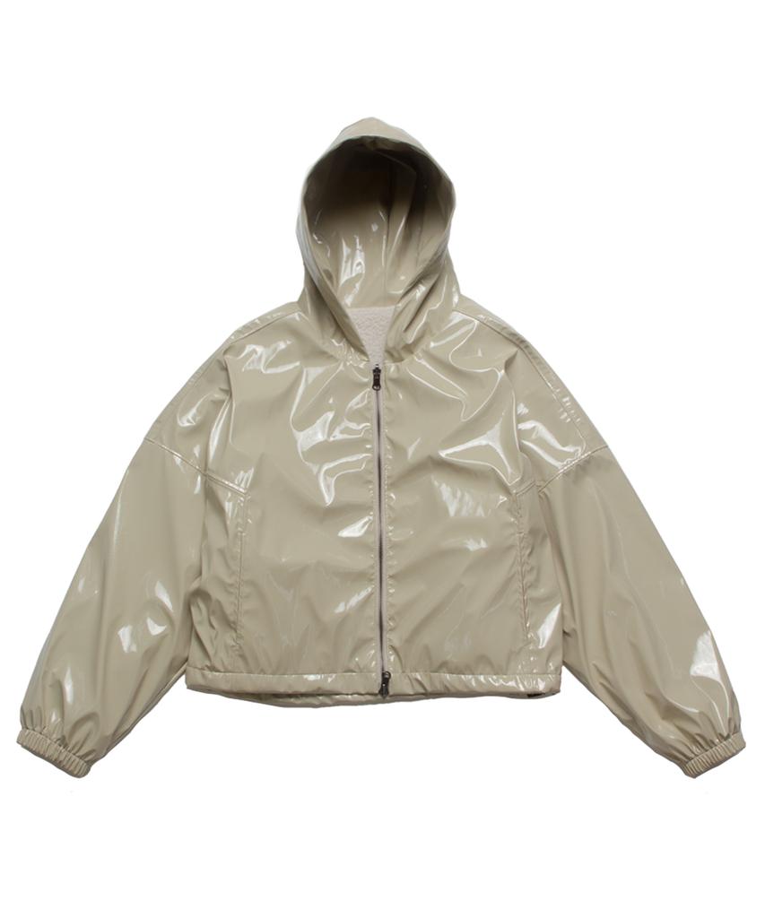 Damp Reversible Glossy Hooded Zip-Up Jumper_Beige