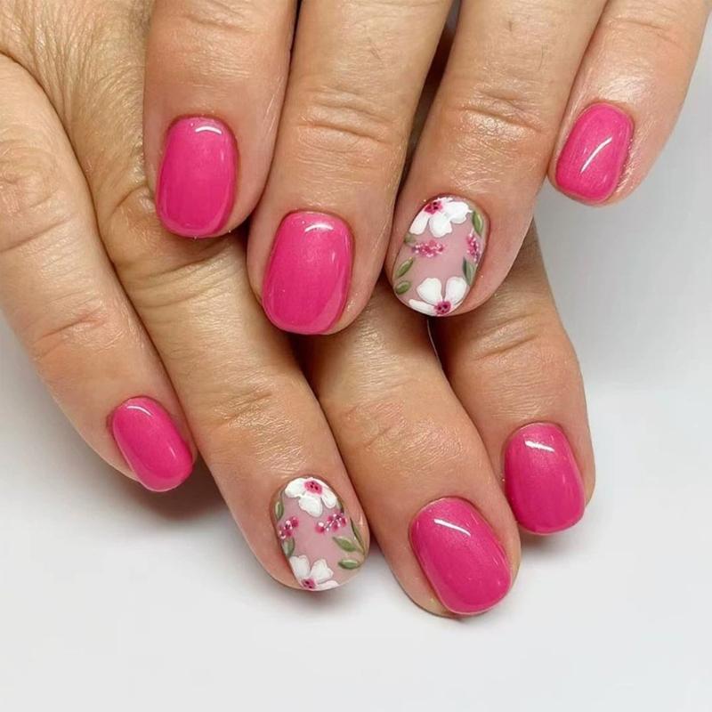 Square Press On Nail Flower Fake Nail Glues On Nail Artificial Acrylic Nail 12 Size 48pcs Stick On Nail for Women Girls