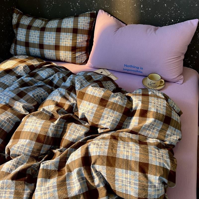 

Высококачественный комплект постельного белья для красоты в клетку Пододеяльник Набор простыней с наволочками Взрослое общежитие Размер Queen Зимний домашний декор 150x200cm 3pcs фиолетовый