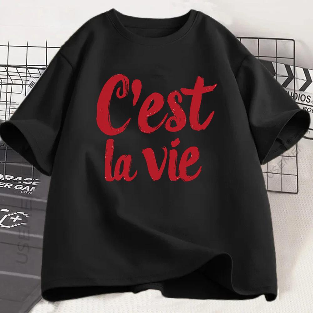 Cest La Vie T Shirt French Quote Graphic Tee Inspirational Letter Print Top Aesthetic Slogan Shirt Trendy Casual Streetwear