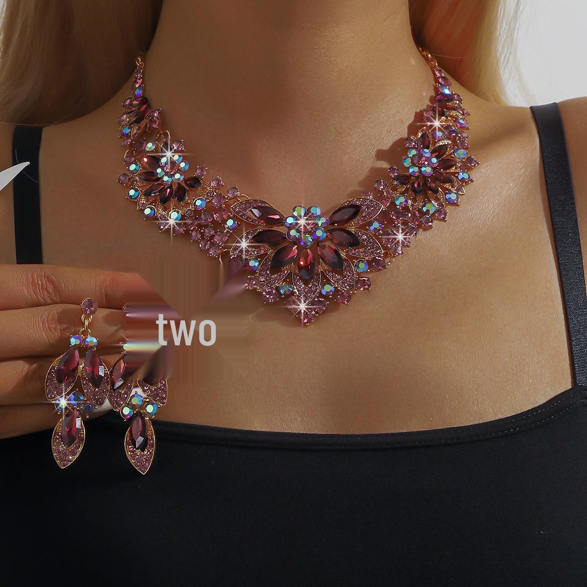 

Европейский и американский свадебный хрустальный цветочный комплект ювелирных украшений (ожерелье и серьги) серебро белый