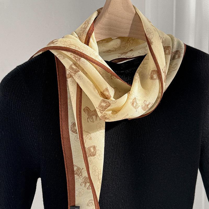 Silk wool rhombus small silk scarf summer thin silk wool scarf temperament versatile shirt scarf women