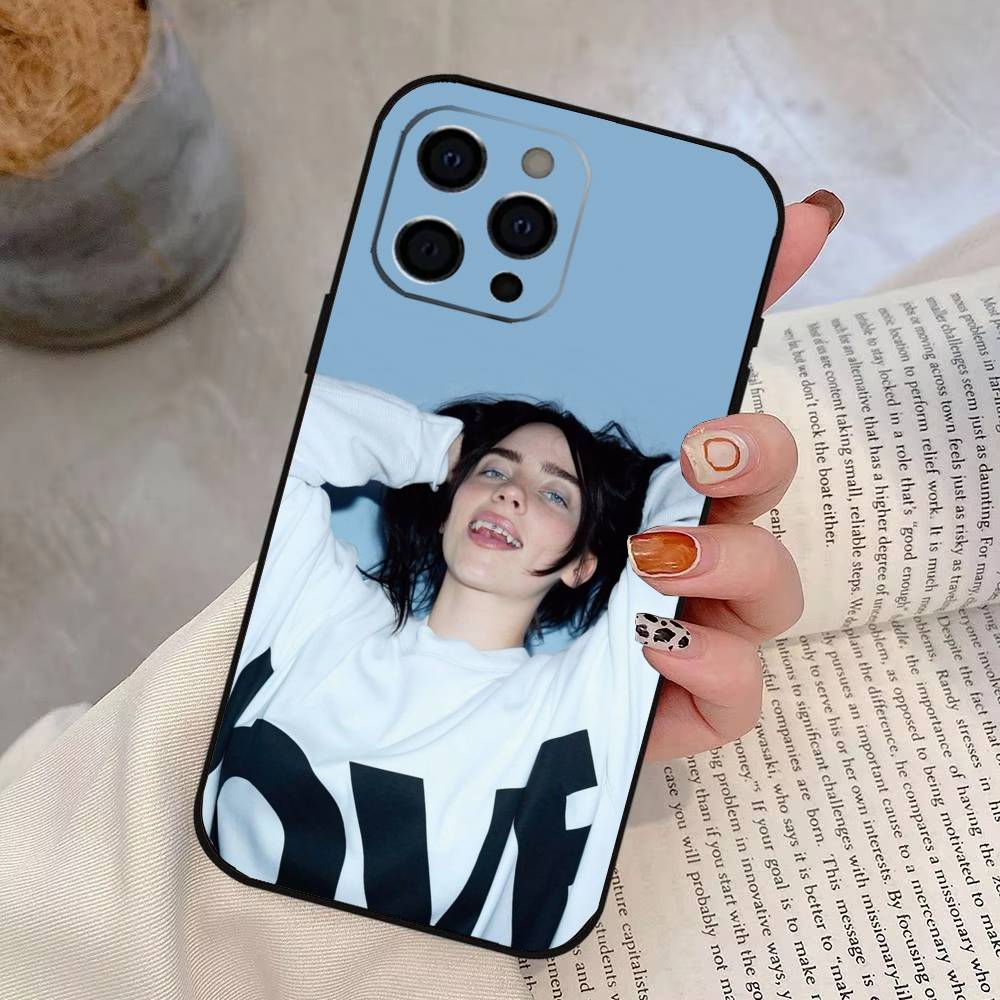 

B-Billie Eilish Singer Phone Case For iPhone 17,16,15,14,13,12,11 Plus,Pro Max,XS,Soft Silicone Black Cover iPhone16ProMax