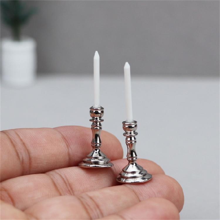 2Pcs Dollhouse Miniature Candlesticks Handheld Candlestick Holder Dollhouse