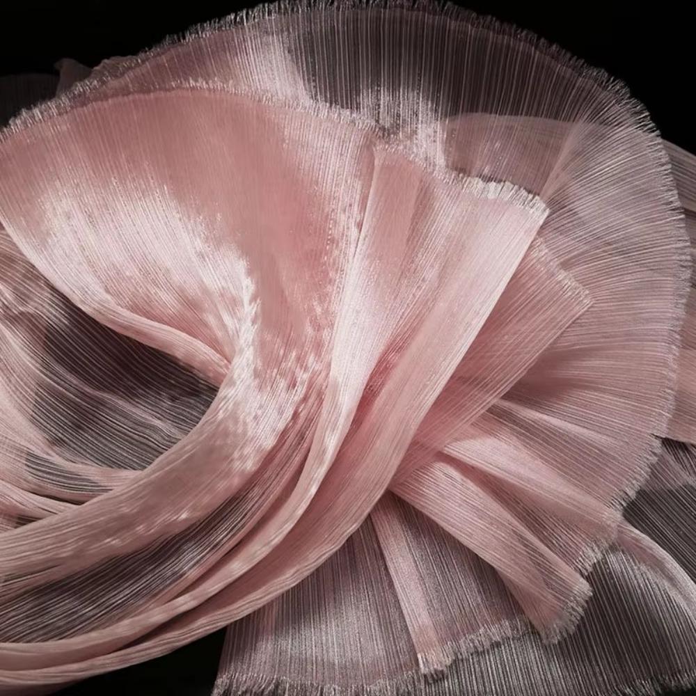 Tessuto Organza Luminoso Fai da Te Forma Rigida Tessuti a Rete Pieghettati Materiale Poliestere Tessuto con Texture Increspata Sfondo Floreale
