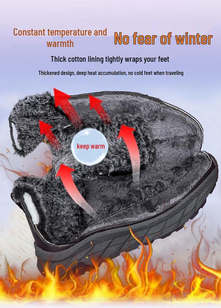 Warm Leather & Fur Walking Shoes for Elderly - Non-Slip, Soft Sole, Thickened Outdoor Footwear