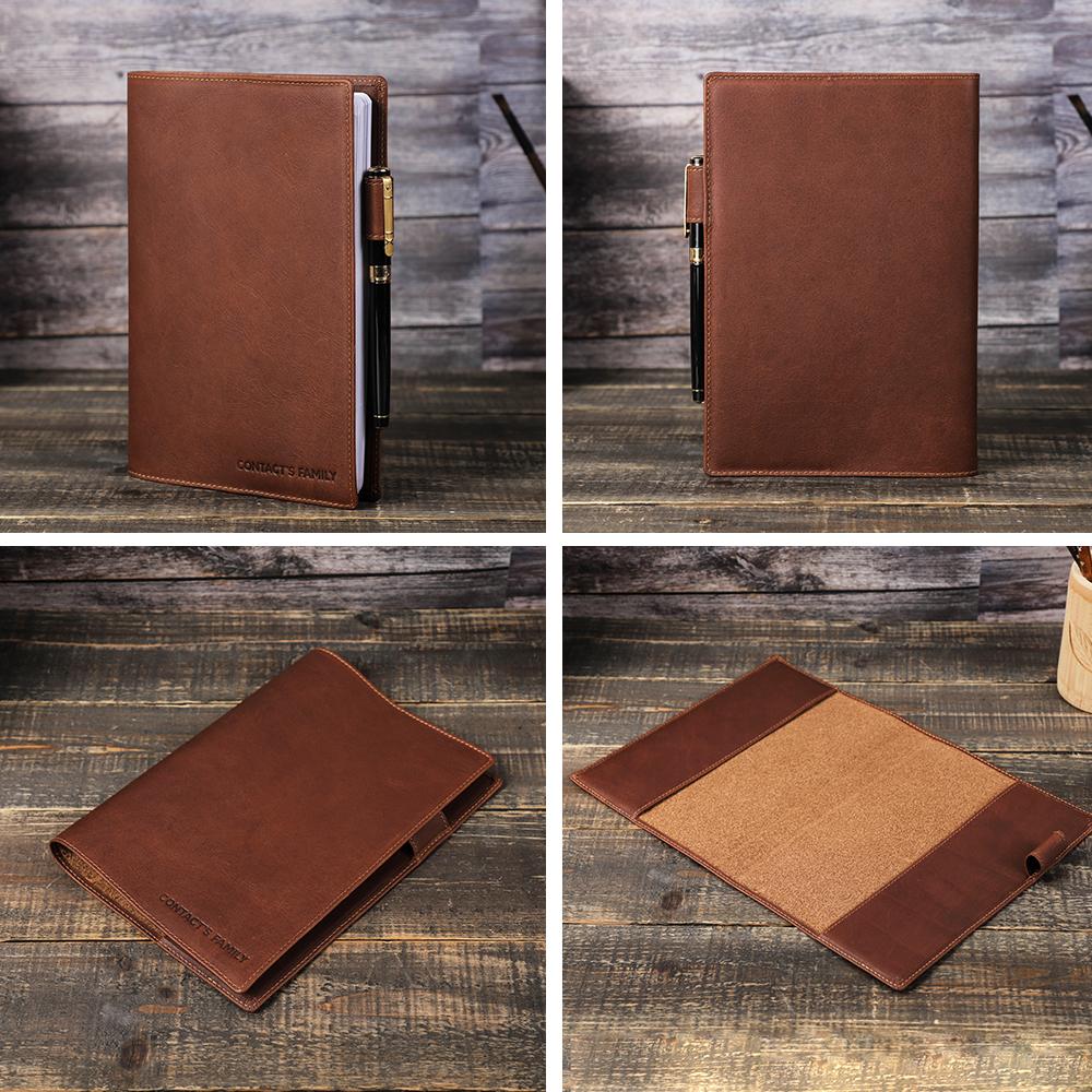 Dropship Vintage Full Grain Crazy Horse Leather A5 Notebook Journal Cover Custom Minimalist Handmade Book Sleeve Pen Holder