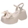 Korean Version Bowknot Margarite Thick Bottom Roman Sandals 2024 New Fashion Casual All-match Solid Color Heels Women Summertime