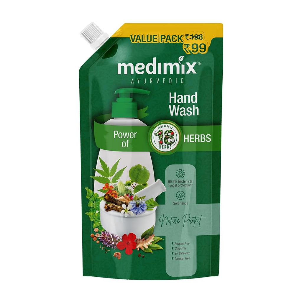 Medimix Ayurvedic 18 Herbs Hand Wash Refill 675ml | 99.9% Germ Protection | Natural Soap-Free Formula For Soft & Odour-Free Hands