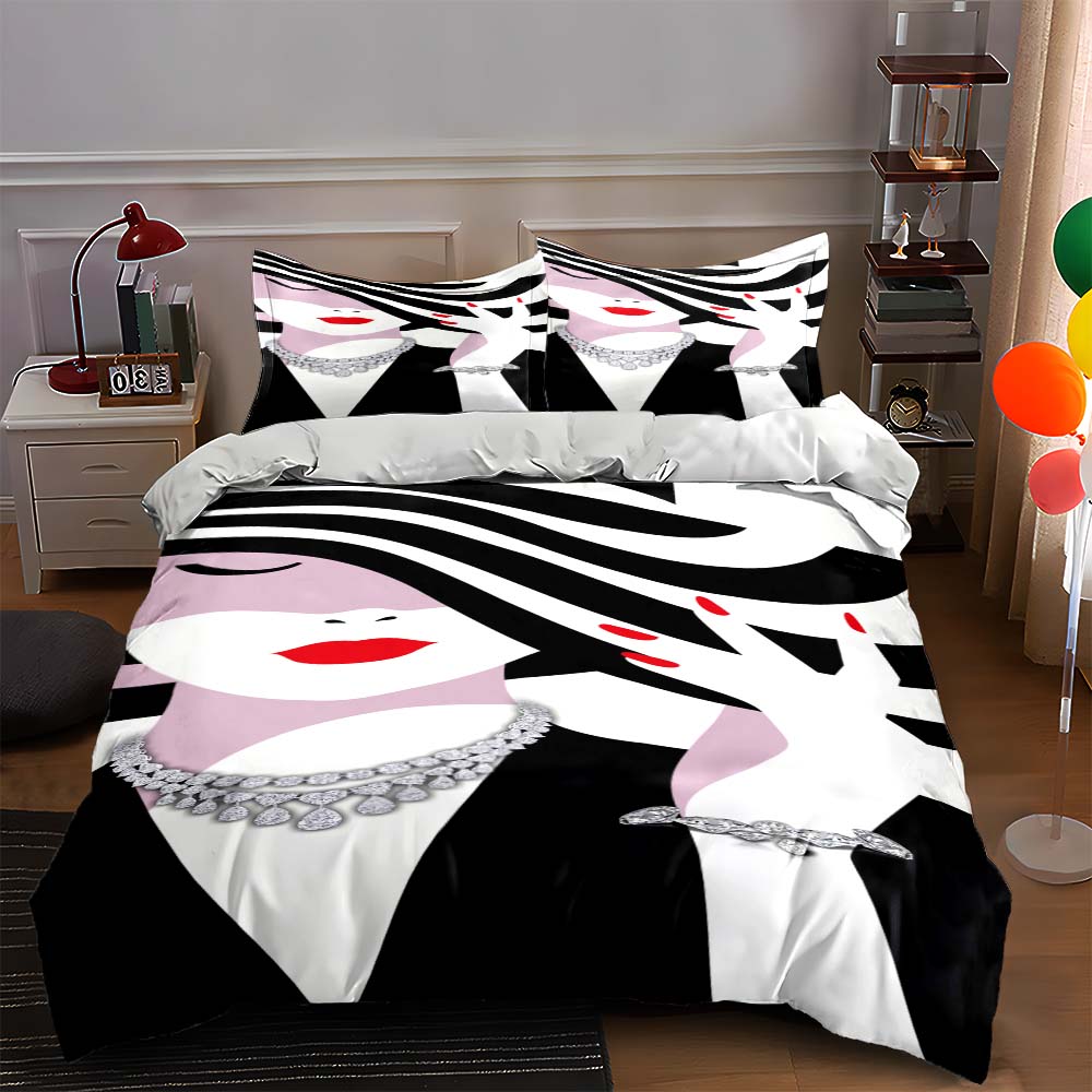 

Stylized woman illustration. Bedding Duvet cover sets Duvet covers Pillowcases gifts (1 * Duvet Cover 2 * Pillowcases, without duvet insert) 135x200cm