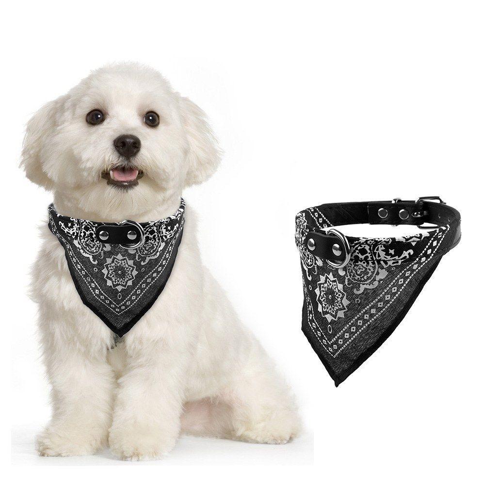 Adjustable Pet Dog Puppy Cat Neck Scarf Bandana With Leather Collar Neckerchief