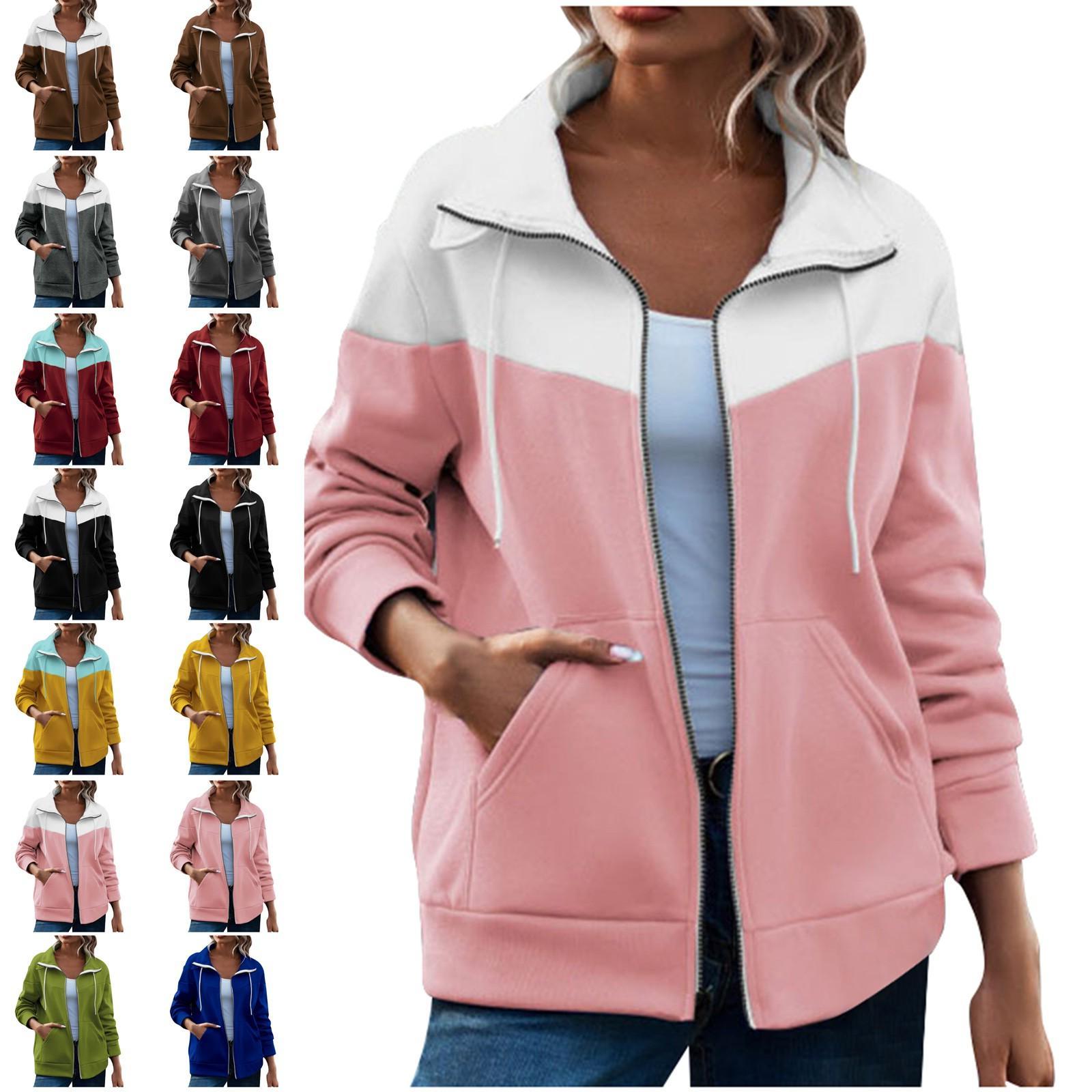 

2024 Новый женский повседневный плюшевый свитер с цветными блоками и завязками на лацканах, пальто