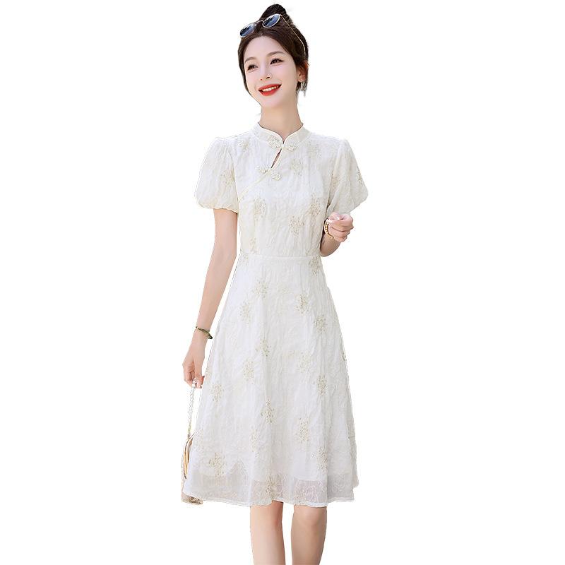 

Платье летнее новое элегантное темпераментное жаккардовое платье с золотой нитью для женщин M белый