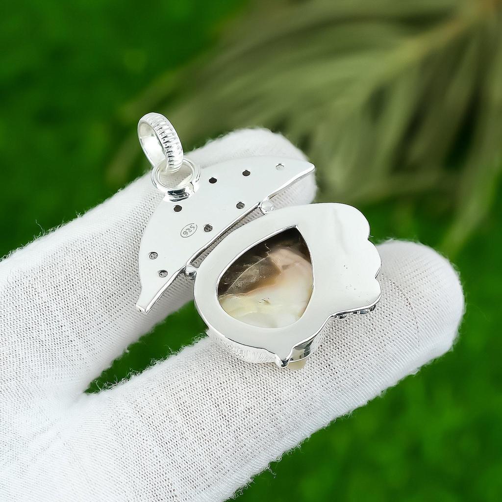 Natural Mother Of Pearl Gemstone Pendant 925 Sterling Silver Jewelry For Girls
