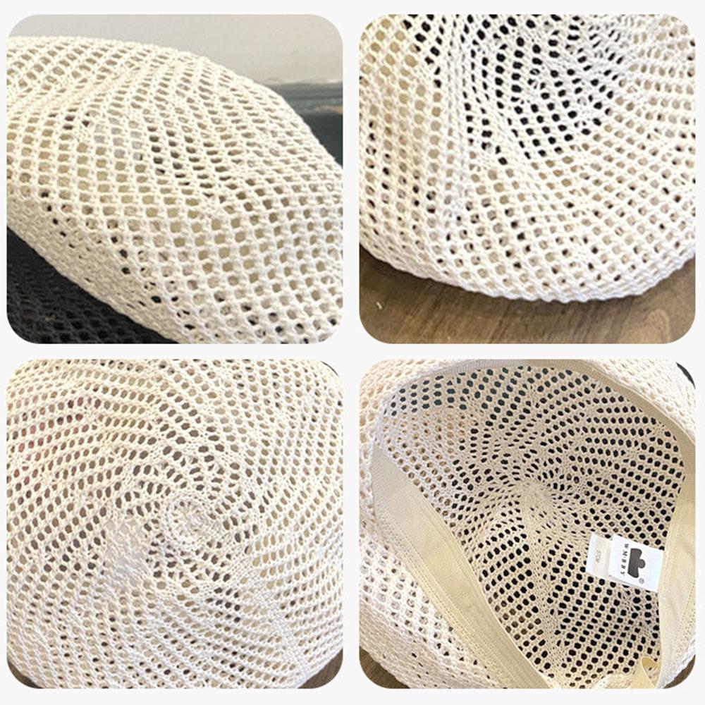 Summer Mesh Women'S Berets Braided Newsboy Cap Ladies Hollow Out Net Caps Soft Flat Top Beach Sun Hat Women Painter Caps
