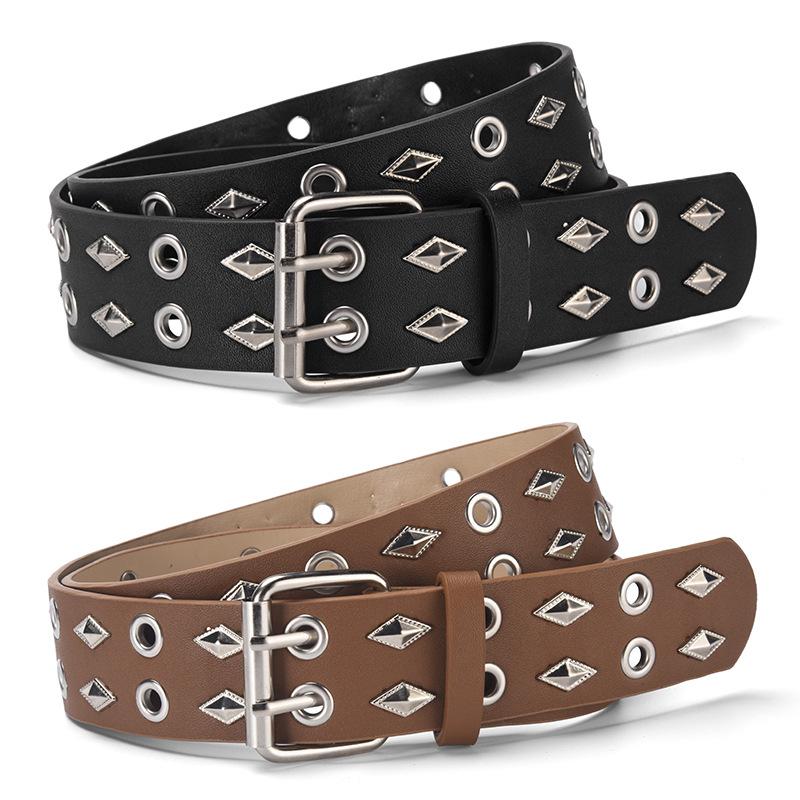 Unisex Punk Rivet Waist Belt For Jeans, Casual And Streetwear Style Adjustable Pu Leather Belt For Men Women