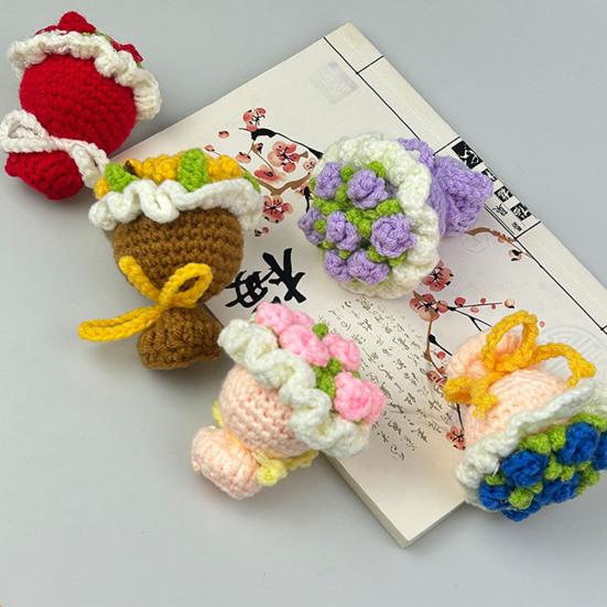 Crochet Rose Flower Bouquet Decoration Handmade Knitting Floral Ornament Finished Hand Woven Flower Table