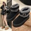 Botas de nieve de plataforma corta con punta redonda y forro polar de felpa sólida para invierno, abrigadas, de moda 2024.