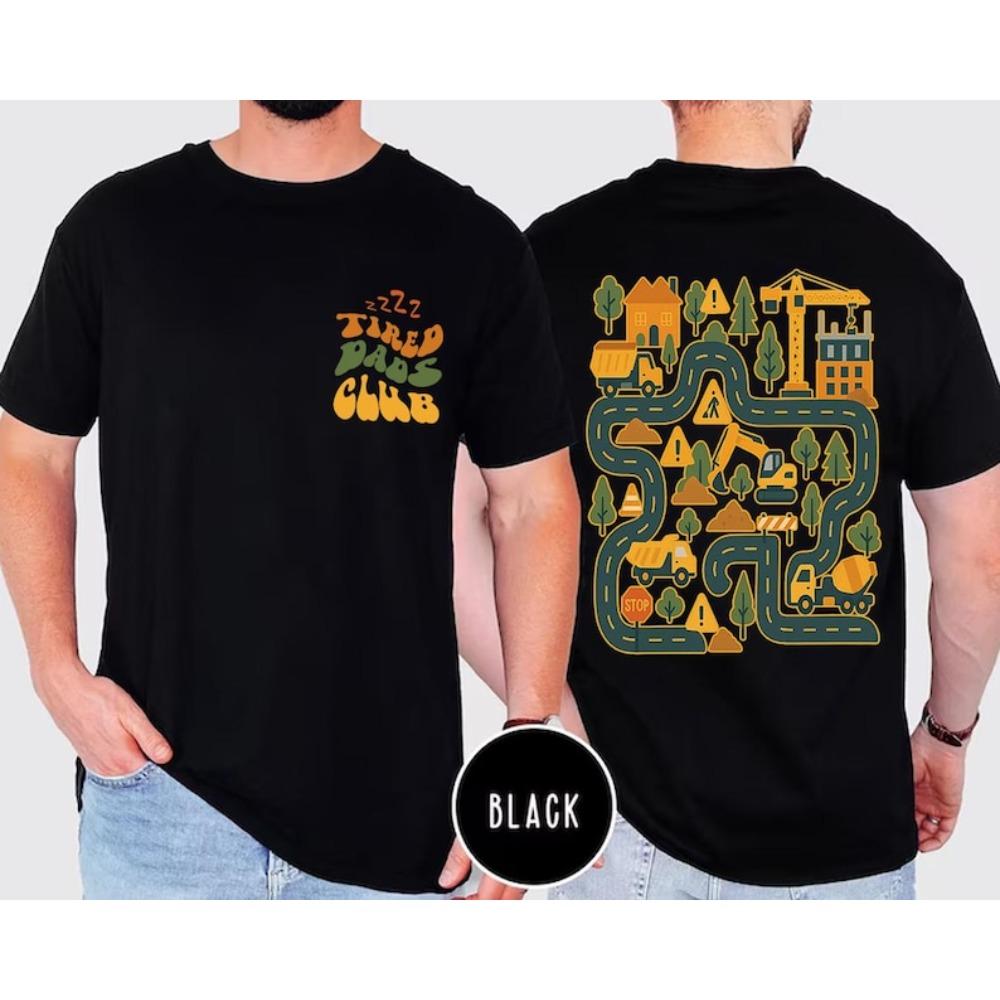 Tired Dads Club Funny Shirt Mat Road Car Race Track Backprint T-Shirt Fathers Day Gift Tshirt Mens Daily Life Cotton Tops S