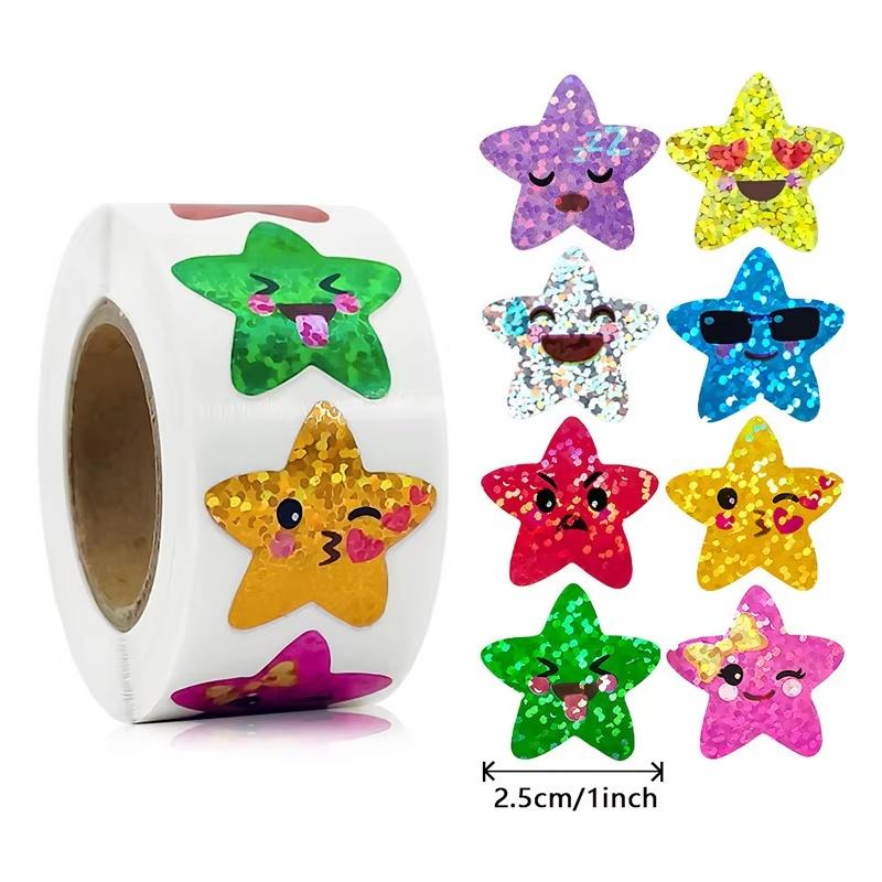500/1000Pcs Colorful Star Adhesive Holographic Skzoo Zoo Farm Scrapbook Sticker Roll Labels For Kids Diy Gift Toys