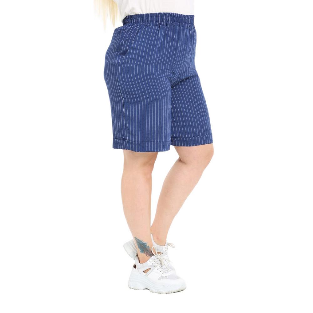 Pantalones cortos Fierte de talla grande para mujer Bk21254 cintura alta  elástica ancha por encima de la rodilla lino bolsillo deportivo a rayas  azul marino negro amarillo comprar a buen precio —