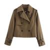 YENKYE Nieuwe Herfst Dames Effen Cropped Trenchcoat Vintage Dubbelrijig Lange Mouwen Korte Jas Reverskraag Windjack