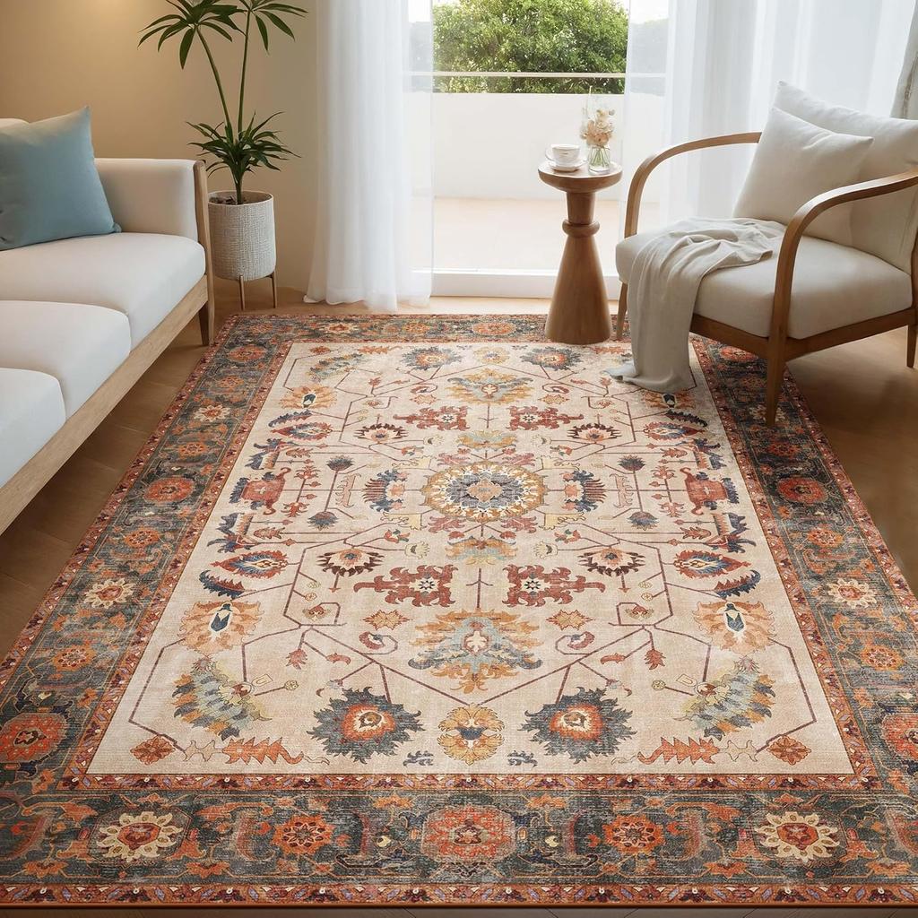 Bohemian Living Room Carpet Large Area Retro Print Bedroom Rugs Machine Washable Foldable Non-slip Coffee Table Floor Mats Tapis
