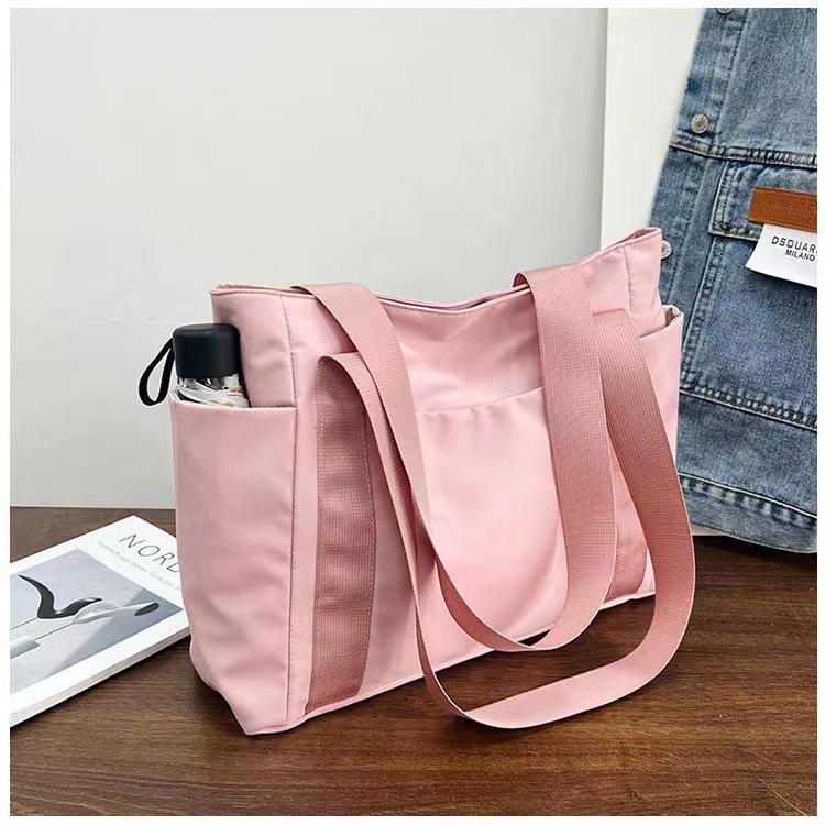 2023 Women's Japanese Solid Color Tote & Shoulder Canvas Handbag - Casual, Simple Mommy Outing Bag