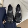 Black retro British style flat bottom inner height increase small leather shoes women's 2025 new summer skirt Mary Jane single shoes
