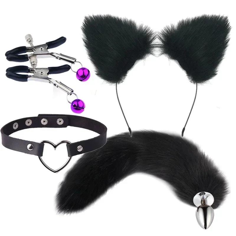 Fox Tail Anal Plug with Hairpin Bdsm Toy Flirting Metal Butt Plug Tail Sex Toys for Woman Man Couples Cosplay Adult Game Shop