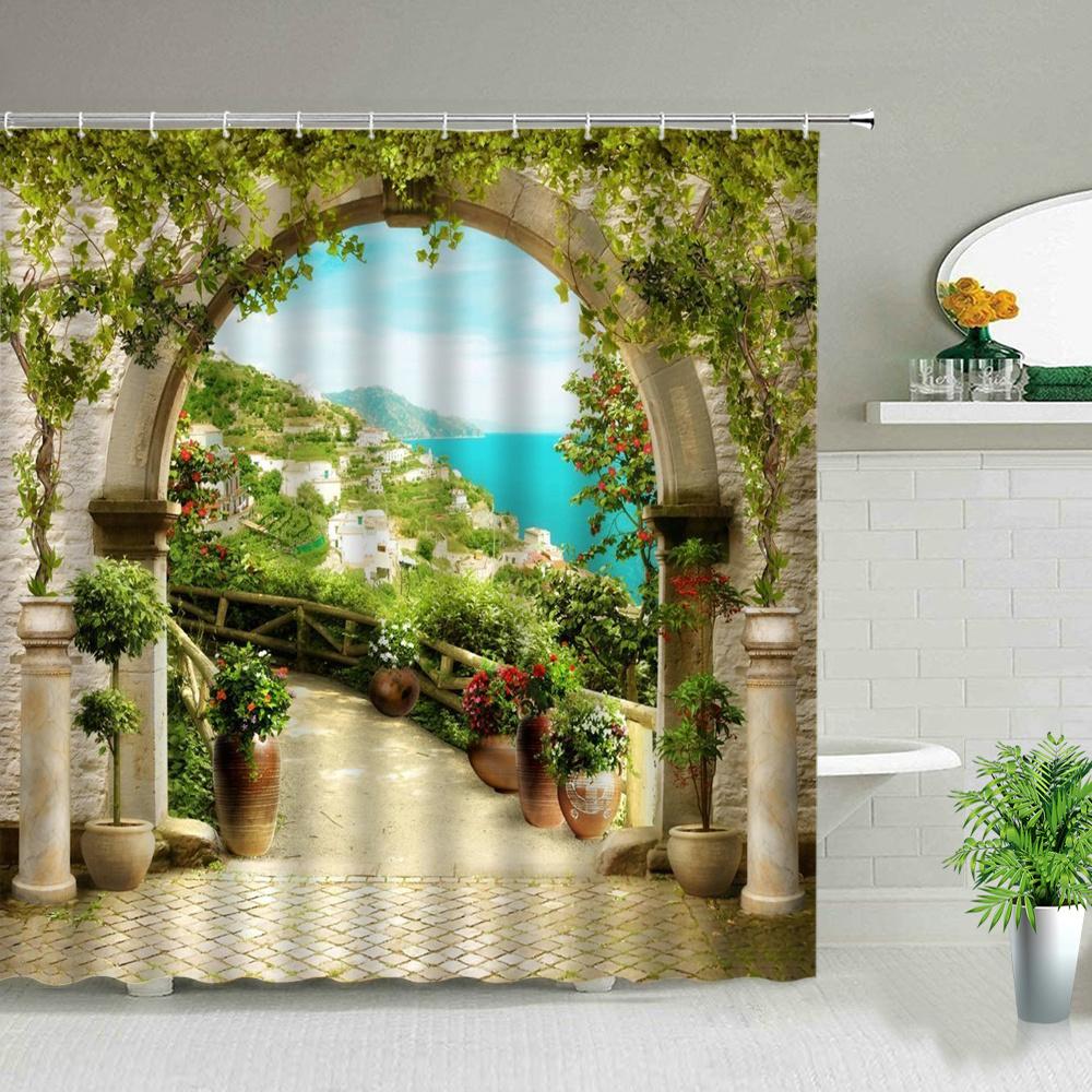 3D European Rural Town Street Landscape Printing Shower Curtain For Bathroom Curtains Waterproof Polyester Home Decor With Hooks