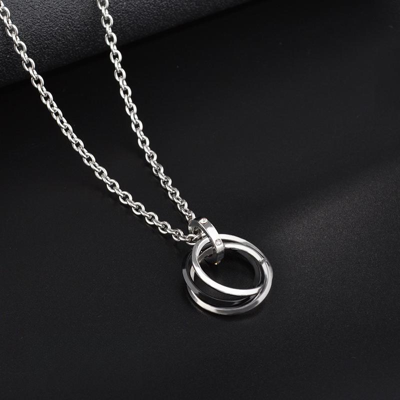 Collana Pendente Tre Anelli per Donne Uomini Catena in Acciaio Inossidabile Hip-hop Rotante Rilassamento Accessori Gioielli Regali