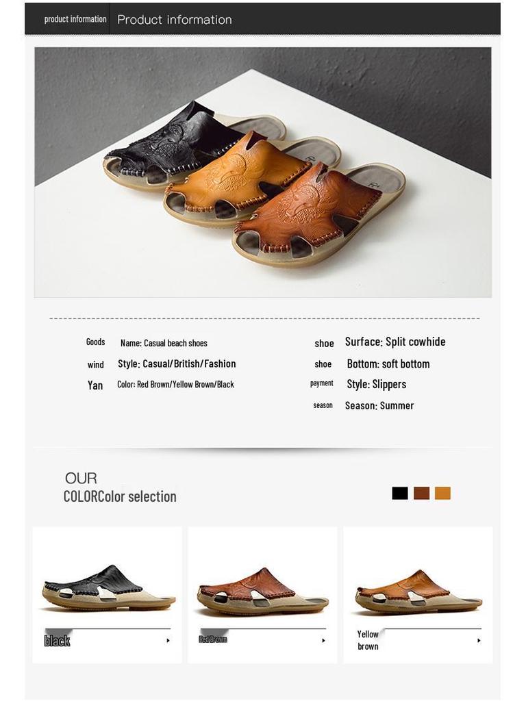 Plus Size Men's Breathable Leather Closed-Toe Sandals - Lightweight One-Strap Casual Beach Shoes