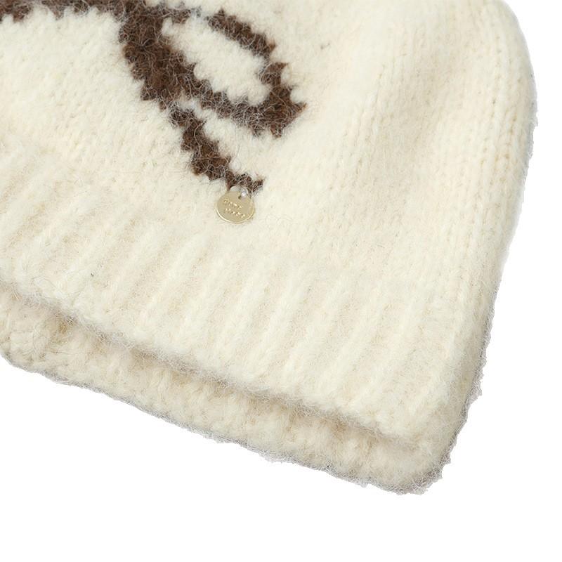 Sweet and cute bow jacquard knitted cold hat autumn and winter literary and versatile big head circumference wool hat cold-proof warm hat