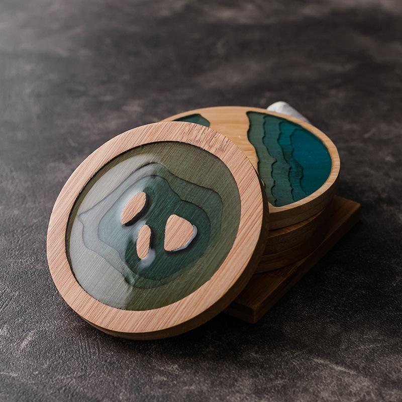 Lake Marine Styling Resin Bamboo Tea Mat, Creative Drink Mat, Table Insulation Mat Anti-hot Mat