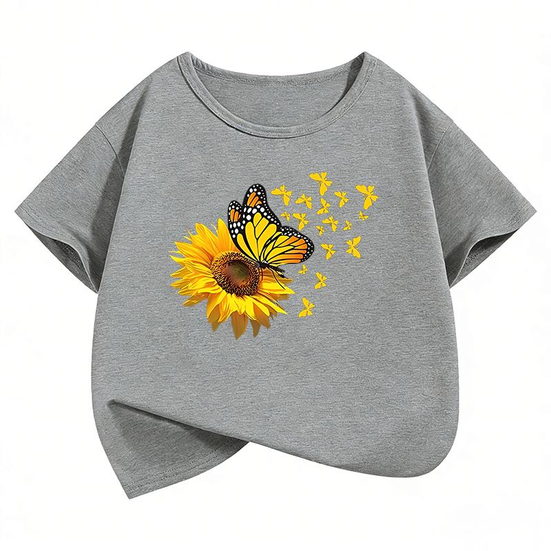 Fashion Butterfly Flower Design TShirt Printed T Shirt Girls Summer Cartoon Short Sleeve Tops TShirts Cute Girls Clothing