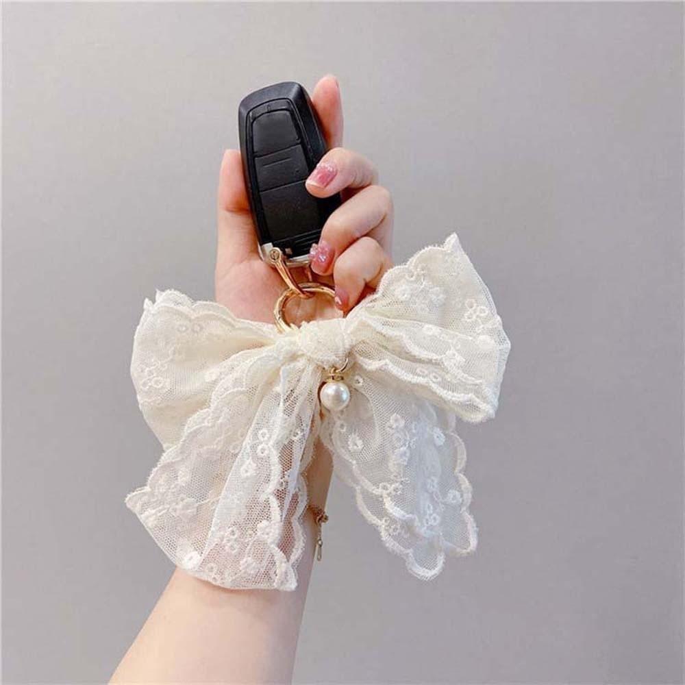 Elegant Sweet Key Ring Ornament Car Key Accessories Creative Lace Bow Pendant  Backpack